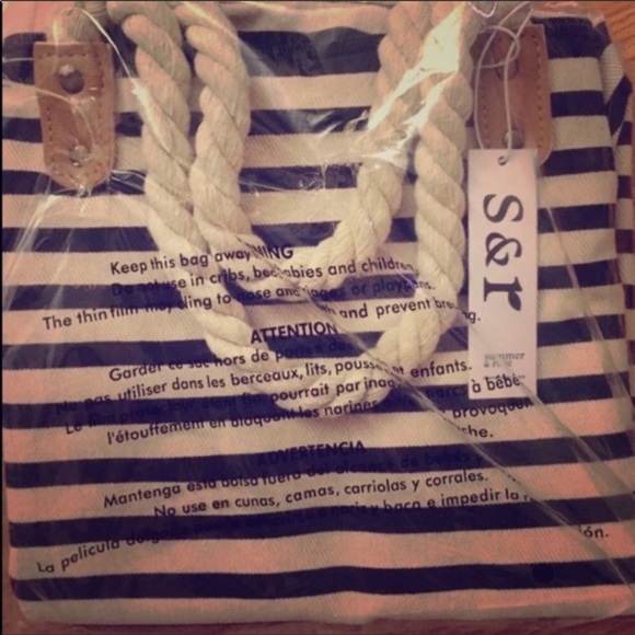 Summer and Rose Tote blue & white stripe w/rope - Picture 5 of 7